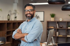 man smiling at work